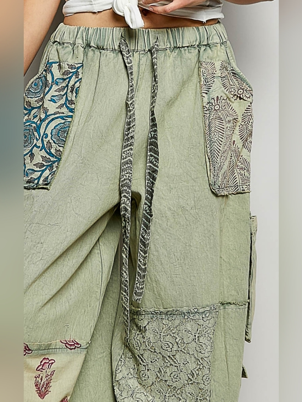 🐼#1513 POL Sage Wanderer Patchwork Boho Pants - Picture 6 of 7